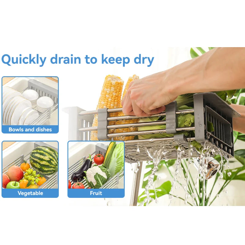 Over-The-Sink Dish Drying Rack With Drain Basket