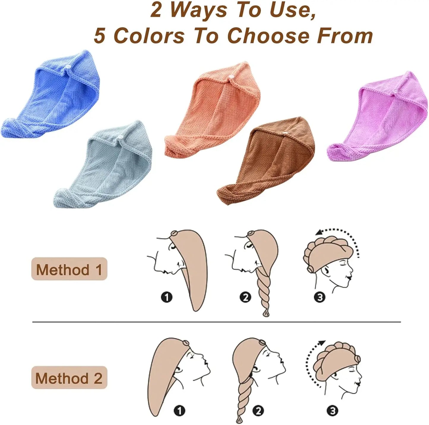 Five Microfiber Soft Hair Drying Towel Wraps