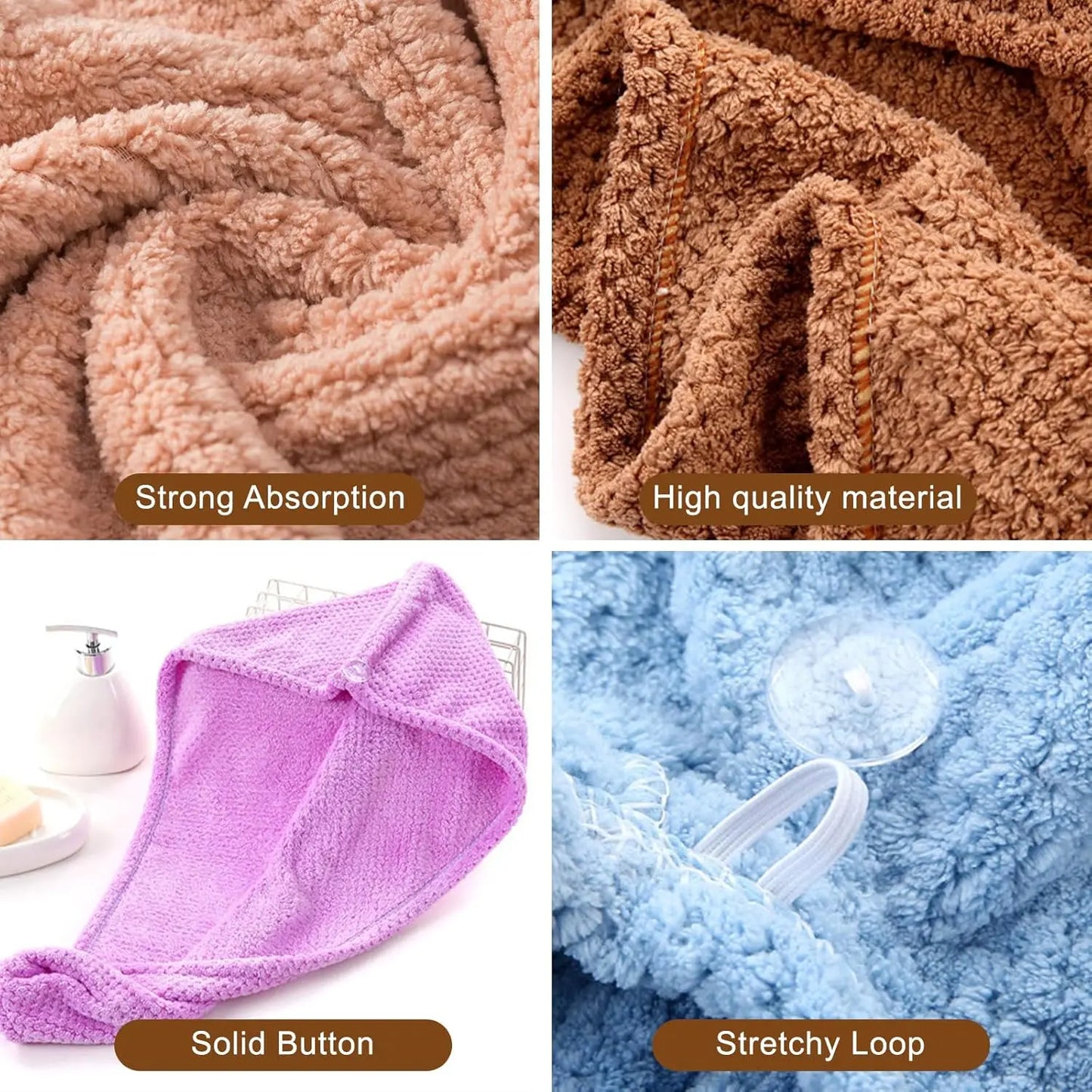 Five Microfiber Soft Hair Drying Towel Wraps