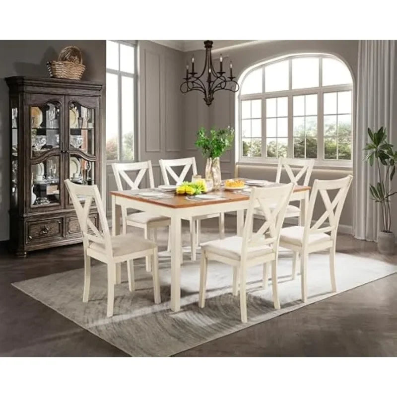 7-Piece Farmhouse Solid Wood Dining Table Set