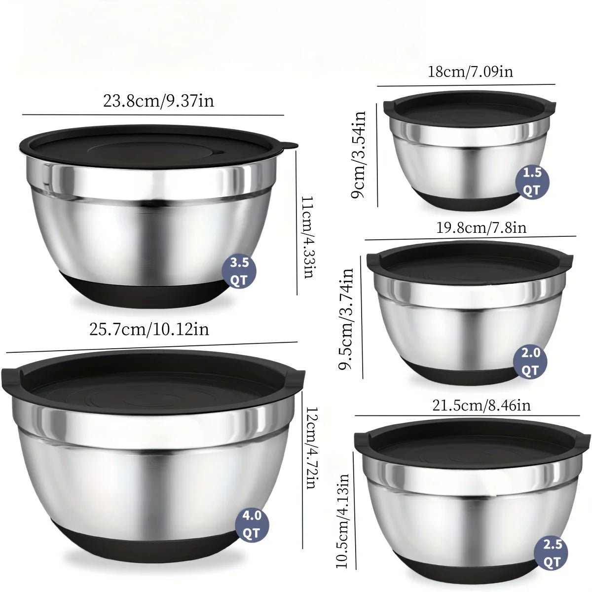 Stainless Steel Mixing Bowls with Airtight Lids