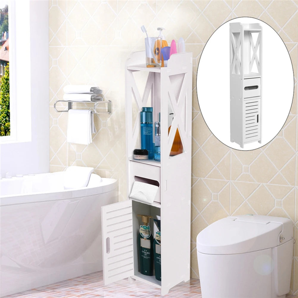 Bathroom Tissue Storage Rack White Wood Shelf
