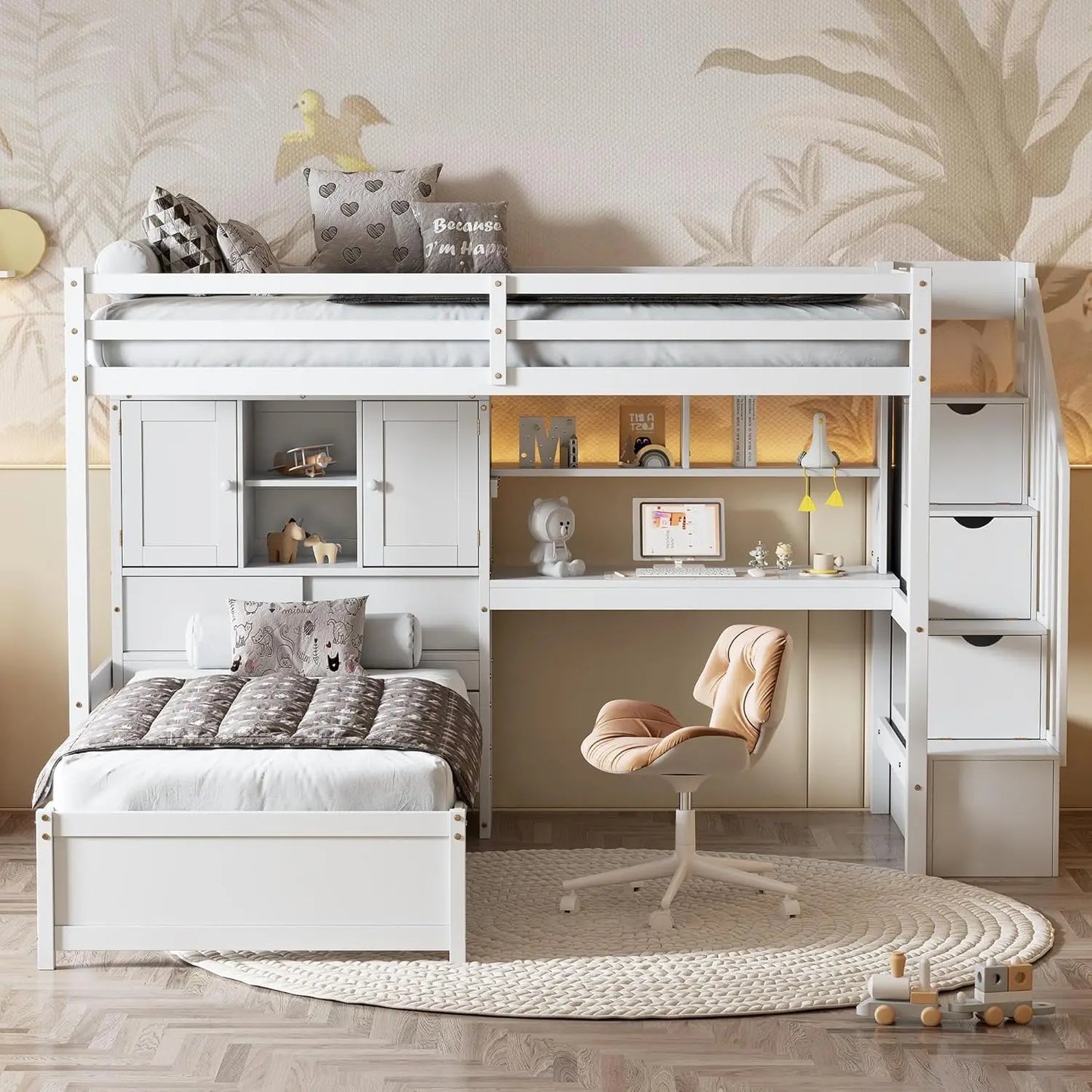 Twin Loft Bed With Shelves and Drawers