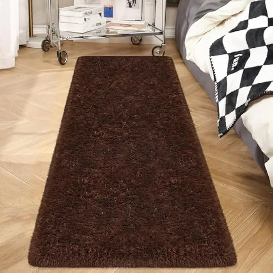 Fluffy Brown No-Slip 2X6 Runner Area Rug