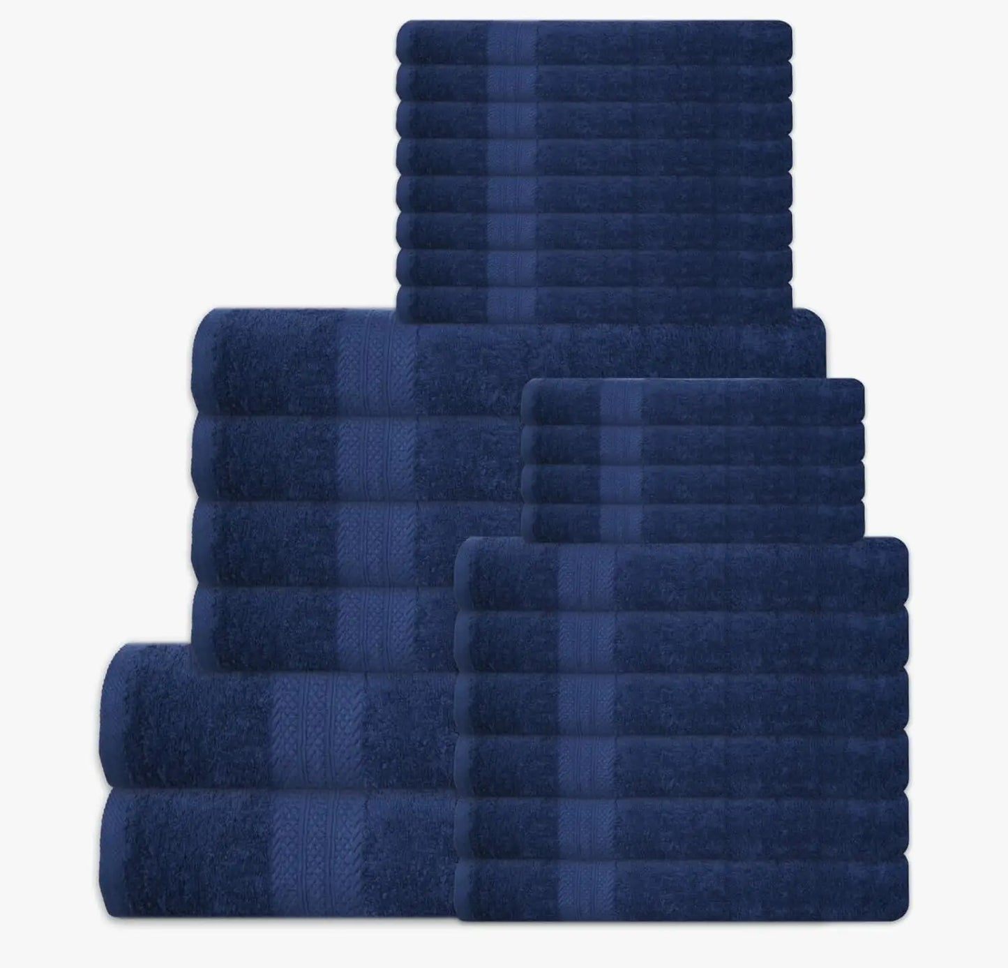 24 piece 100% towel set - includes 2 towels, 4 towels, 6 hand towels, 4 towels, and 8 towels - soft, absorbent, and durable