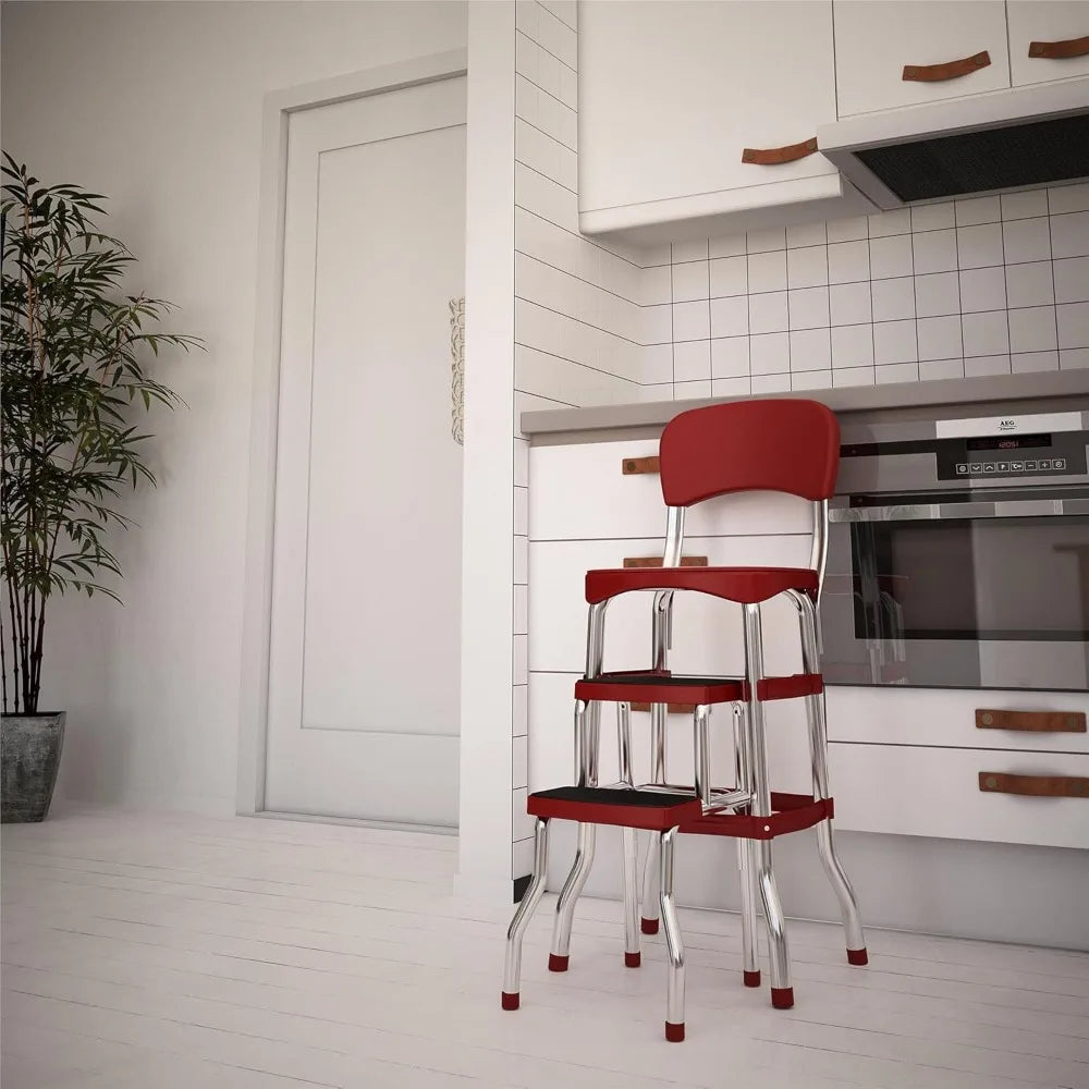Red Retro Counter Chair/Sliding Step Stool