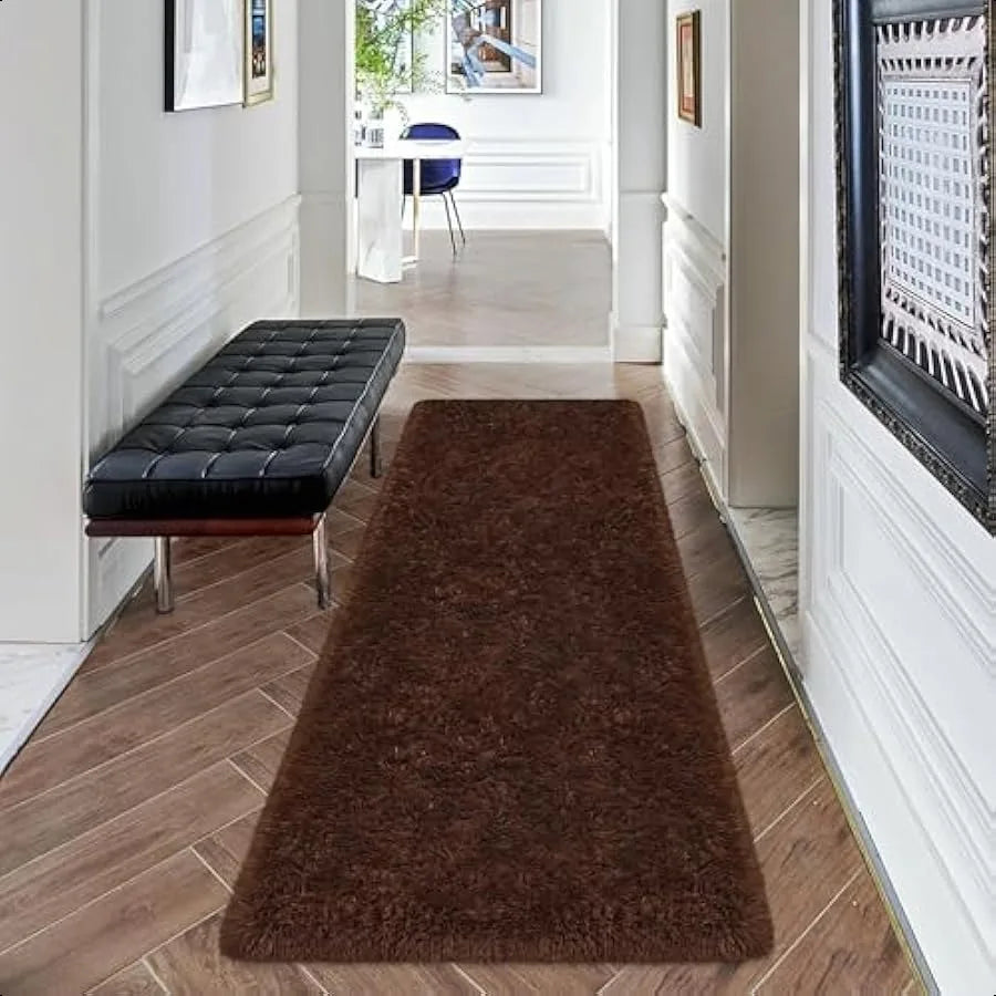 Fluffy Brown No-Slip 2X6 Runner Area Rug