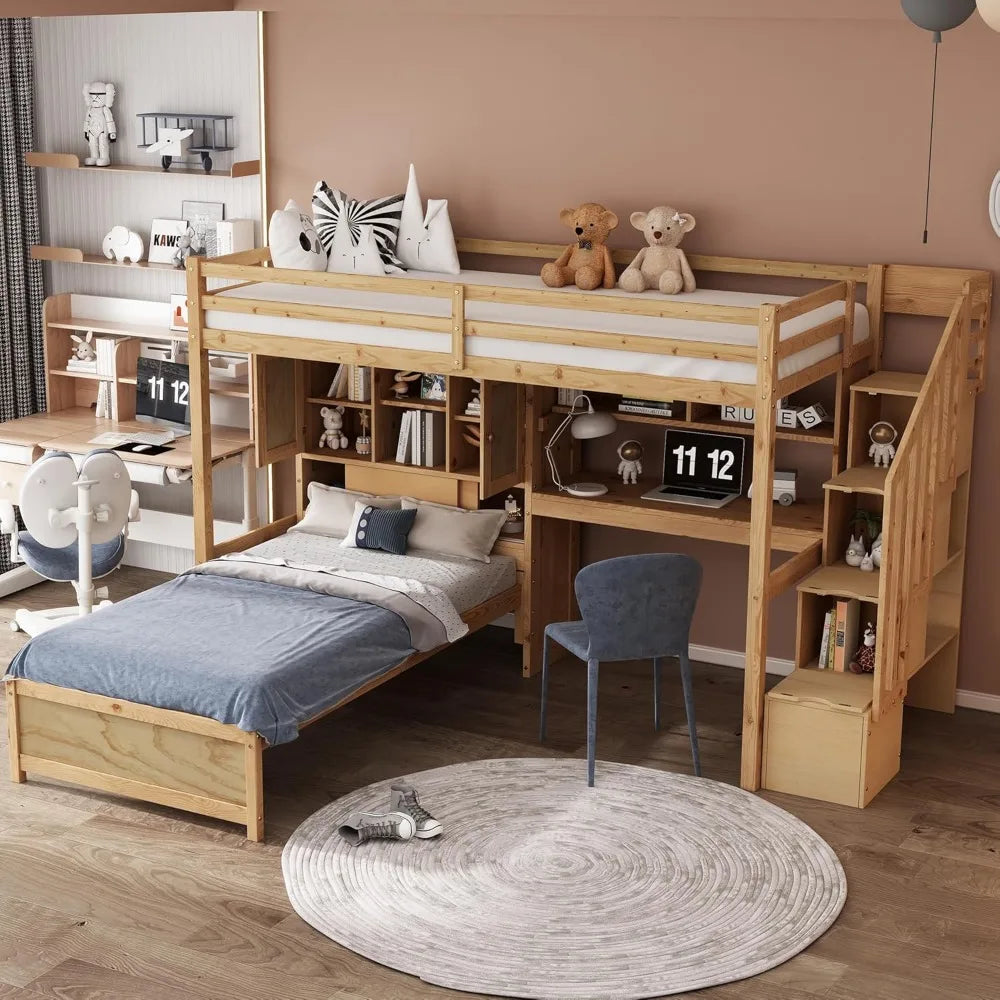 Twin Loft Bed With Shelves and Drawers