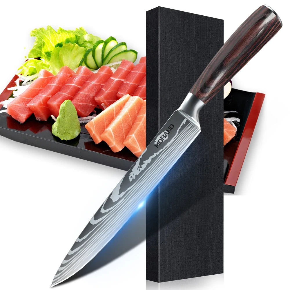 Laser Damascus Pattern Stainless Steel Knives Set