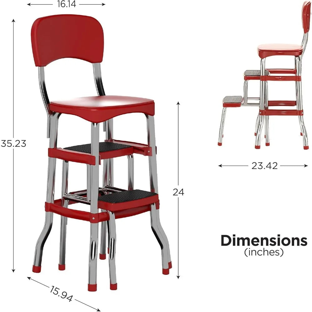 Red Retro Counter Chair/Sliding Step Stool
