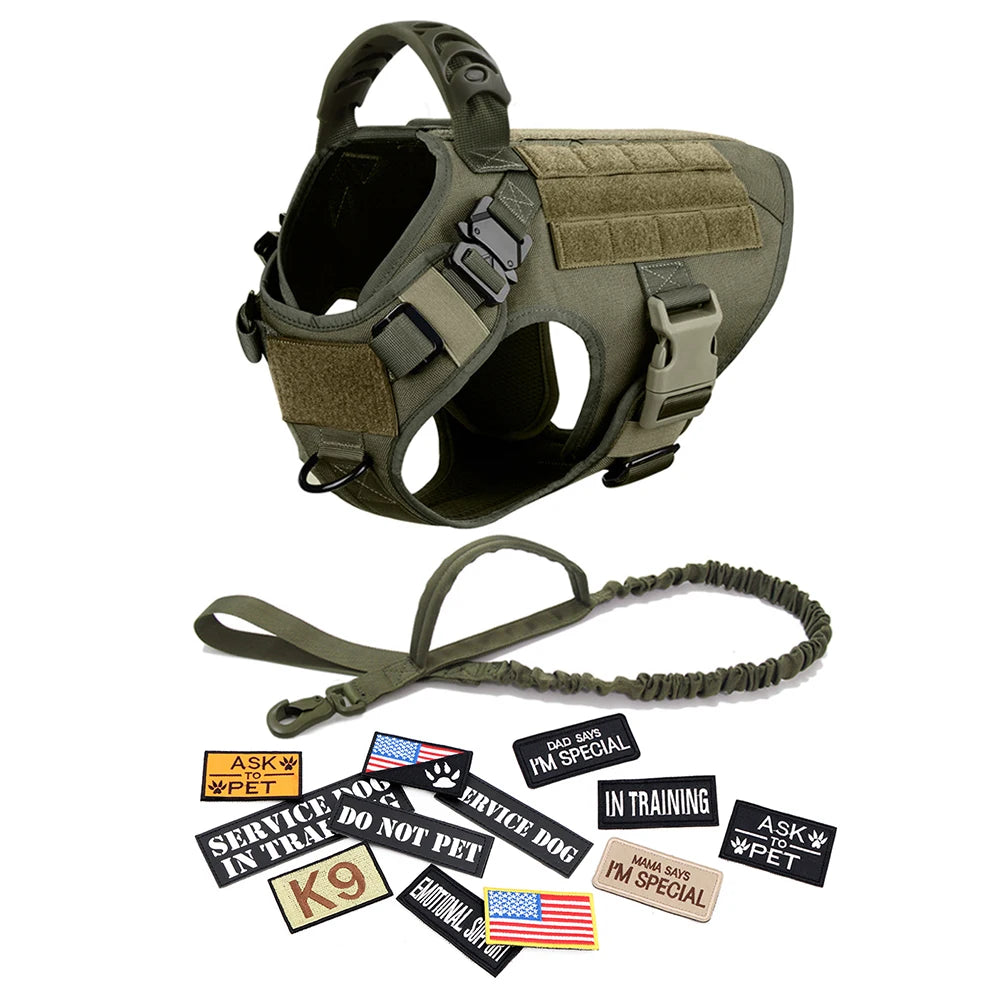 Military Dog Harness Set Leash Bags Patches