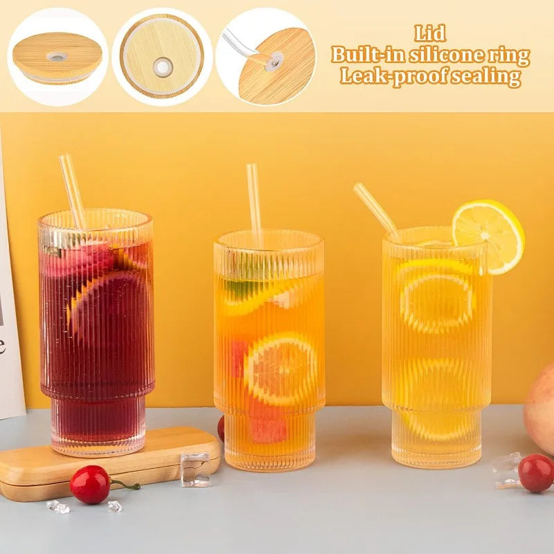 16oz Glass Cups With Lids And Strands