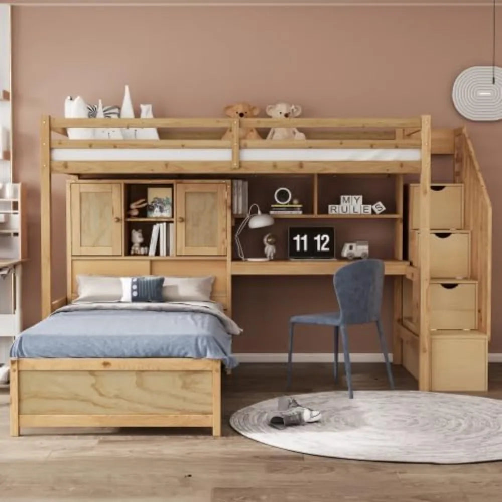 Twin Loft Bed With Shelves and Drawers