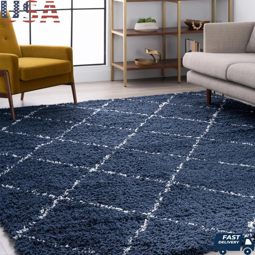 Navy Area Rug 5x8 Soft Non-Shedding Shag