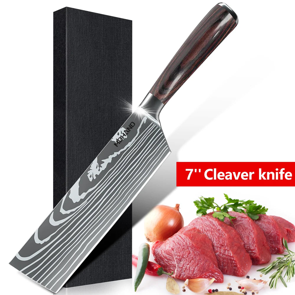 Laser Damascus Pattern Stainless Steel Knives Set