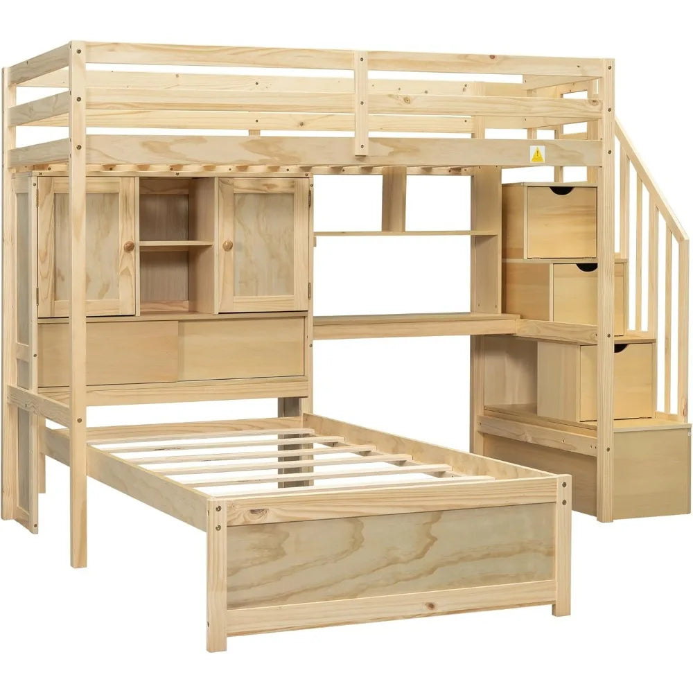 Twin Loft Bed With Shelves and Drawers