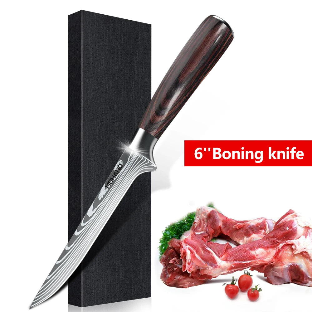 Laser Damascus Pattern Stainless Steel Knives Set