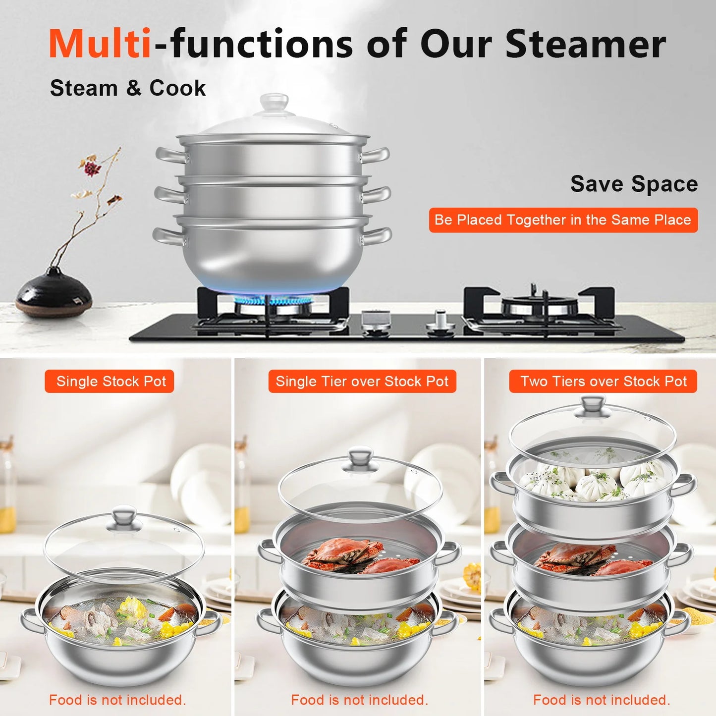 Stainless Steel Steam Cooker With Glass Lid