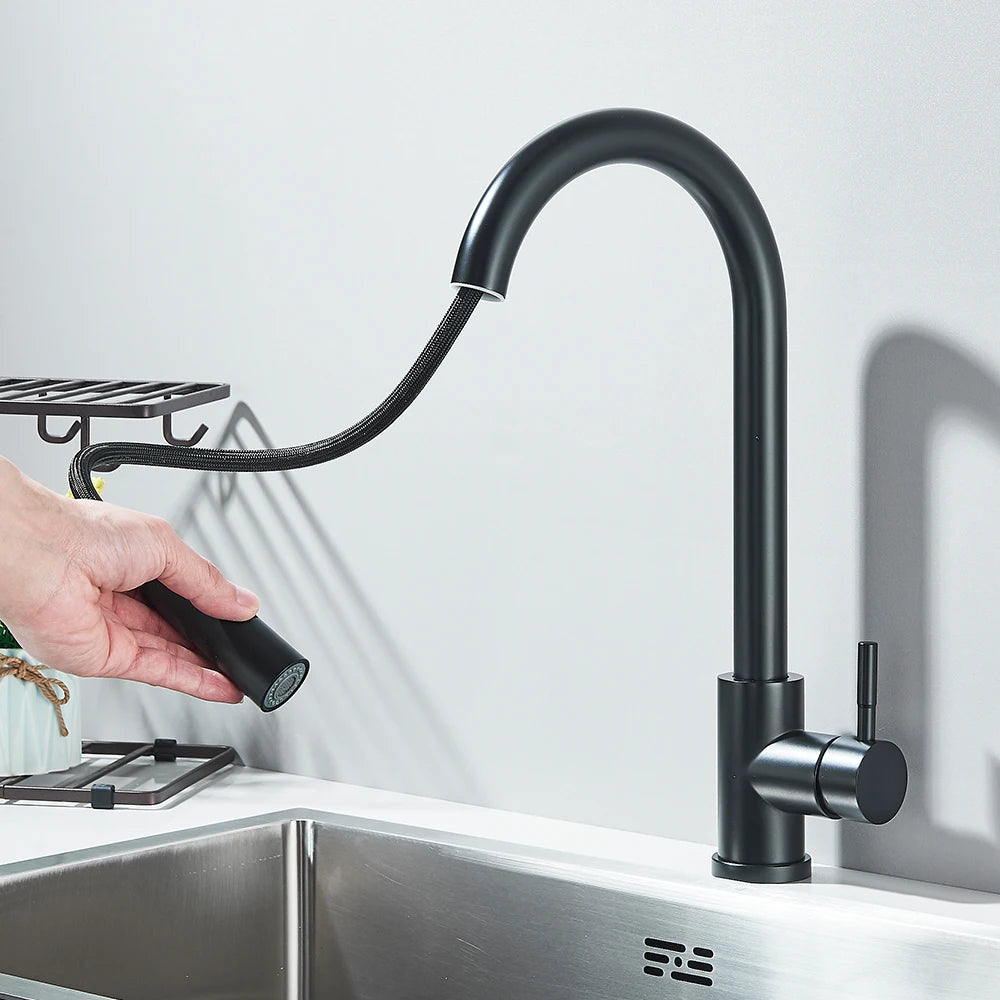 Black Pull Out Kitchen Faucet Deck Mounted
