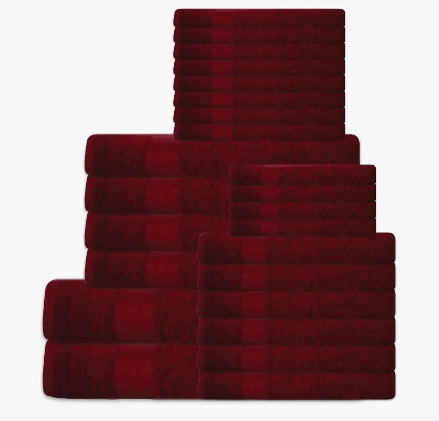 24 piece 100% towel set - includes 2 towels, 4 towels, 6 hand towels, 4 towels, and 8 towels - soft, absorbent, and durable