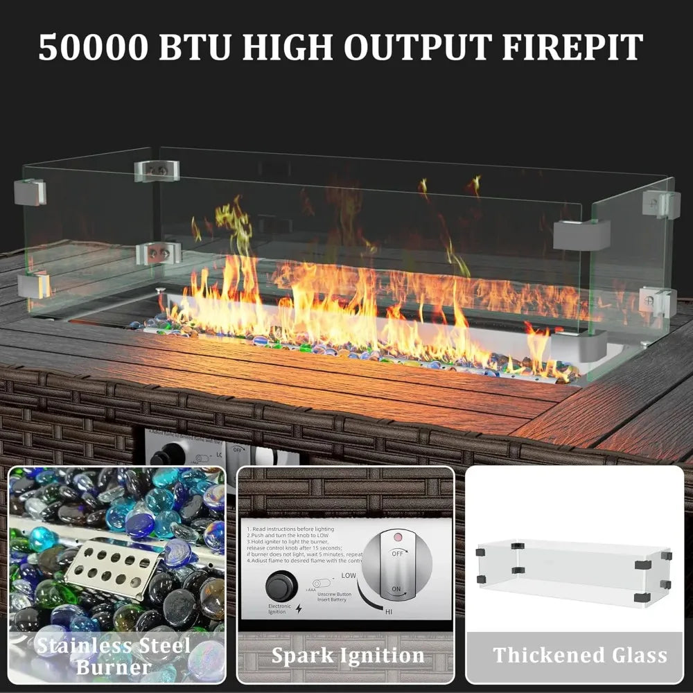 Eight Pieces Outdoor Furniture W/Gas Fire Pit