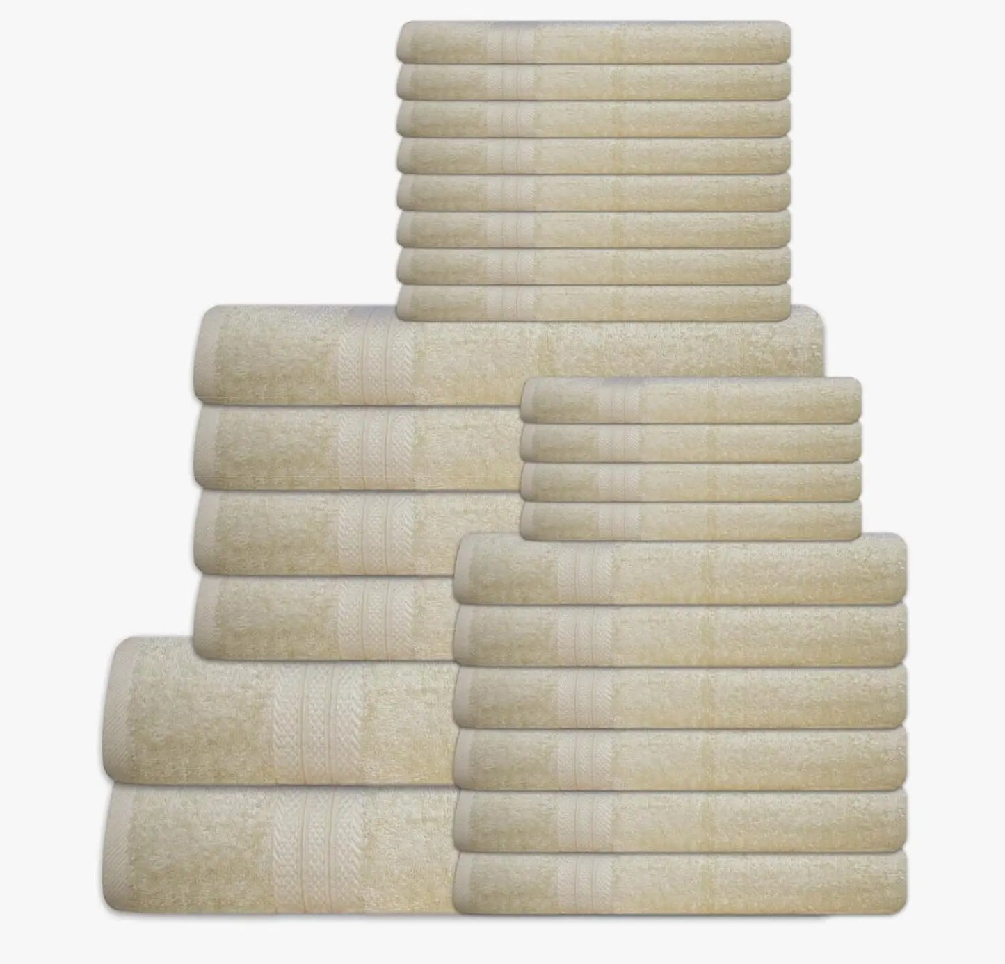 24 piece 100% towel set - includes 2 towels, 4 towels, 6 hand towels, 4 towels, and 8 towels - soft, absorbent, and durable