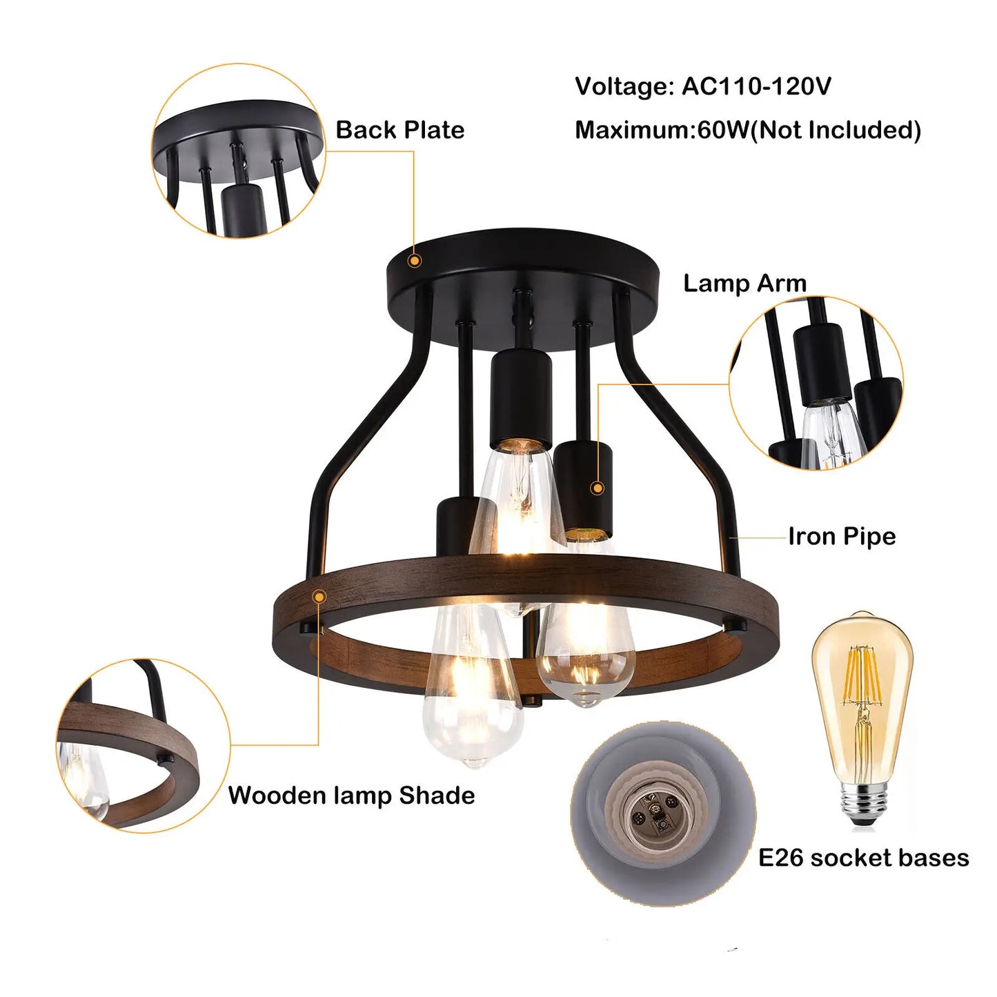 Farmhouse Retro Ceiling Hanging Light For Bedroom
