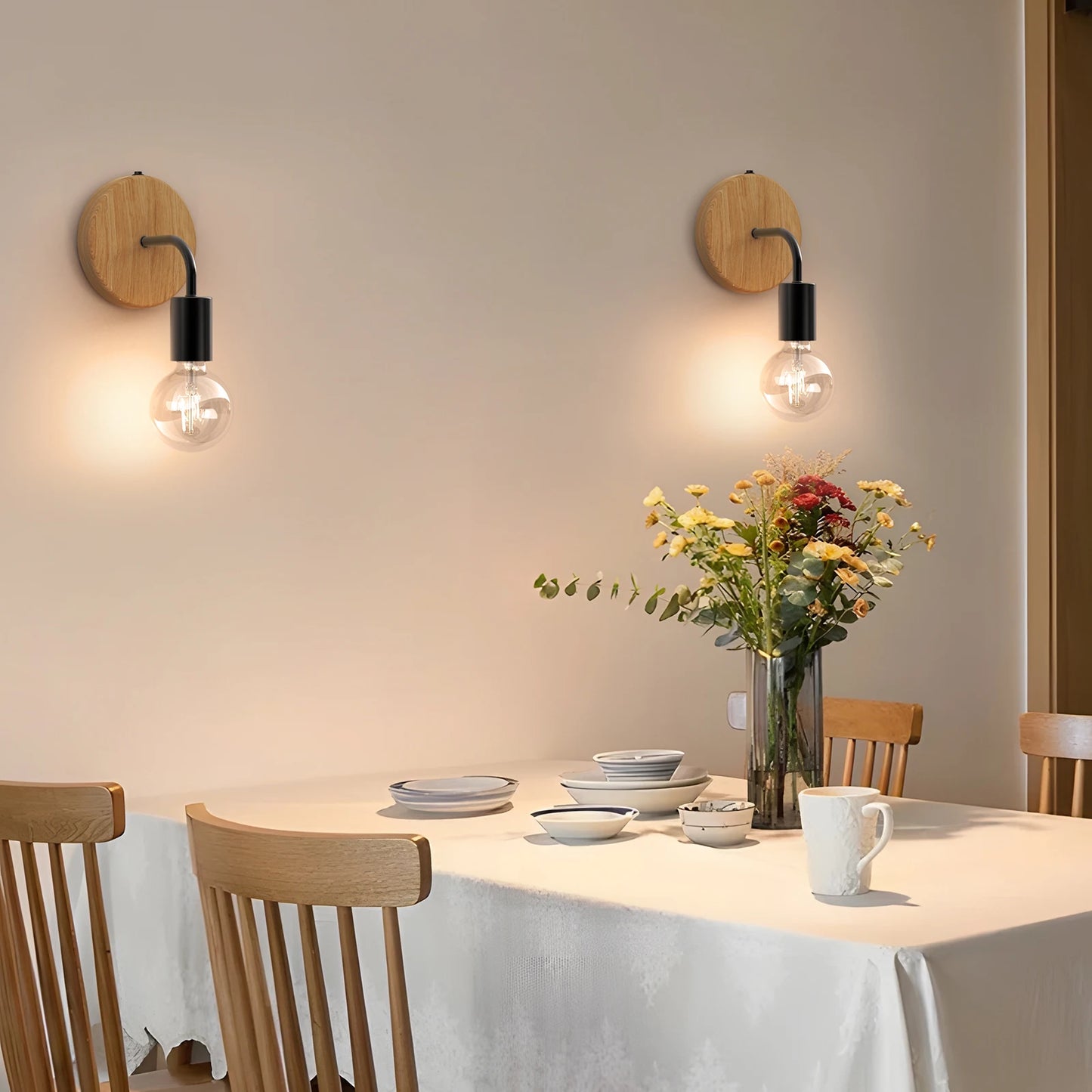 Cordless Battery Operated Wooden Wall Light Fixtures