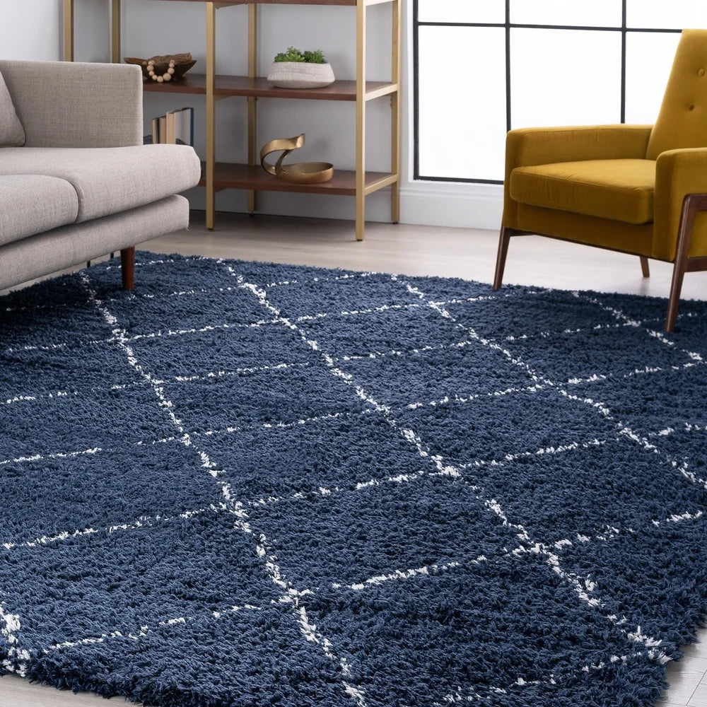 Navy Area Rug 5x8 Soft Non-Shedding Shag