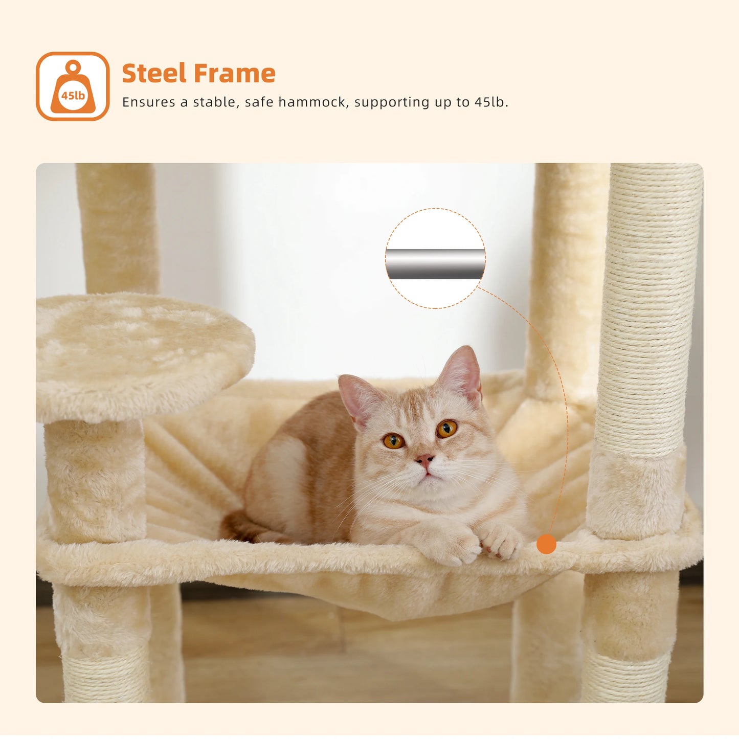 Cats Indoor Lounging Tower With Cozy Hammock