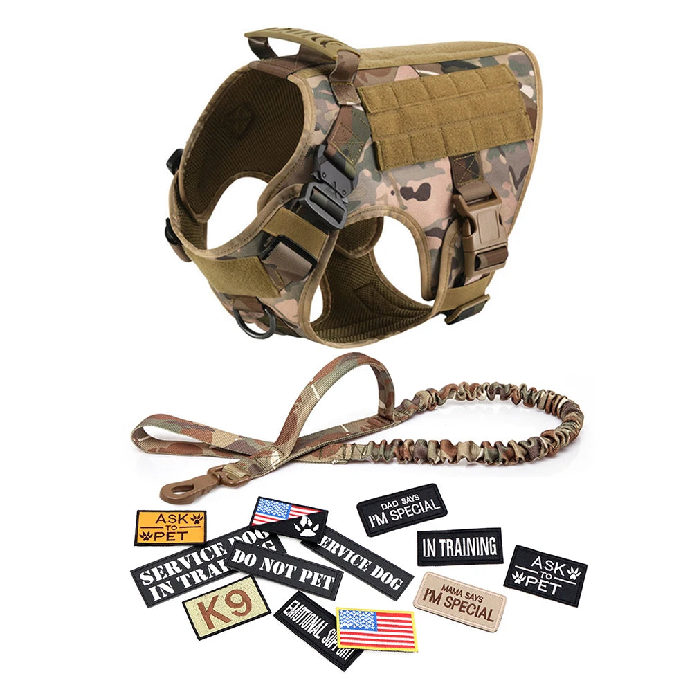 Military Dog Harness Set Leash Bags Patches