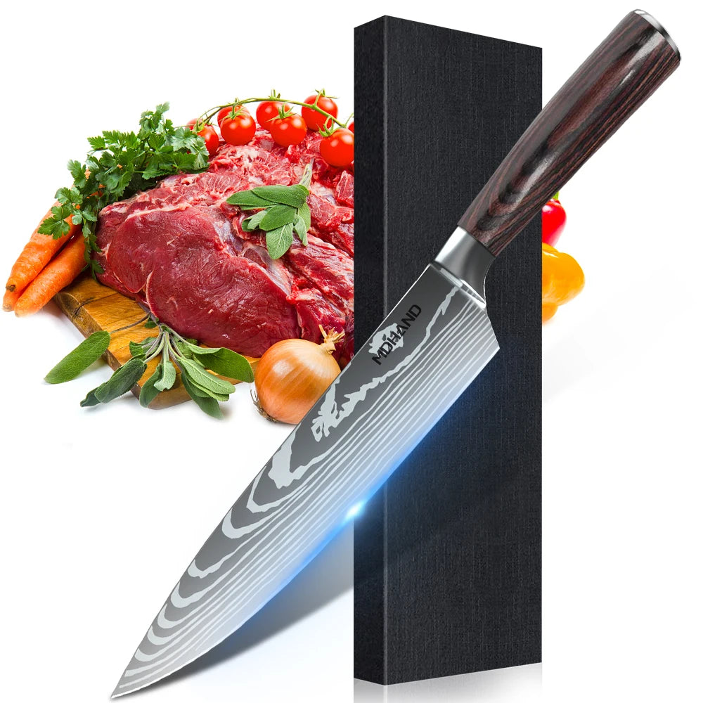 Laser Damascus Pattern Stainless Steel Knives Set