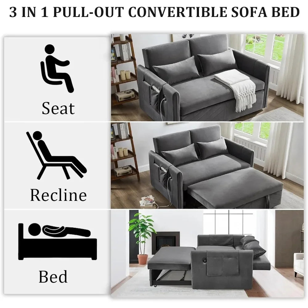 Adjustable Pull Out Convertible Sofa Bed-Velvet Sleeper