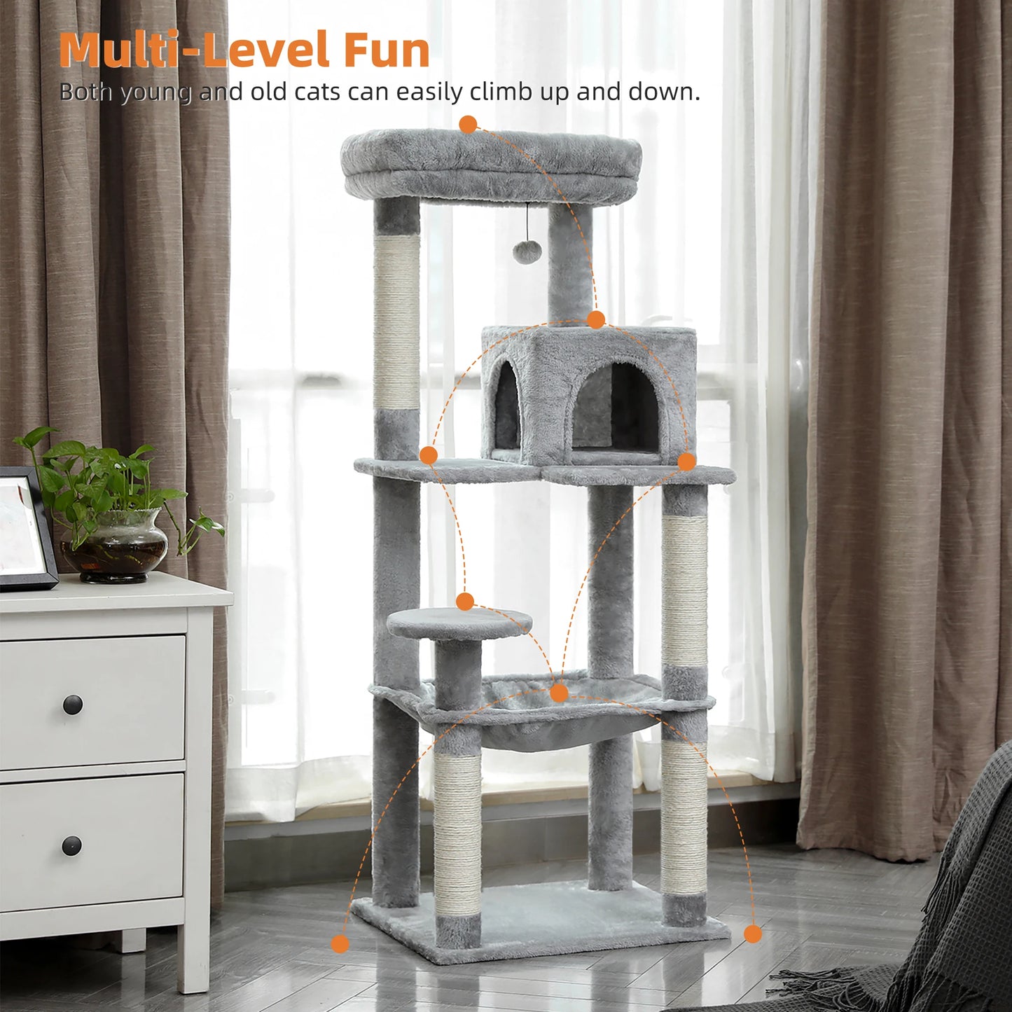 Cats Indoor Lounging Tower With Cozy Hammock