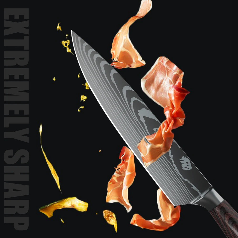 Laser Damascus Pattern Stainless Steel Knives Set