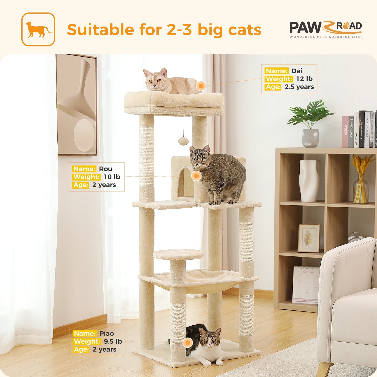 Cats Indoor Lounging Tower With Cozy Hammock