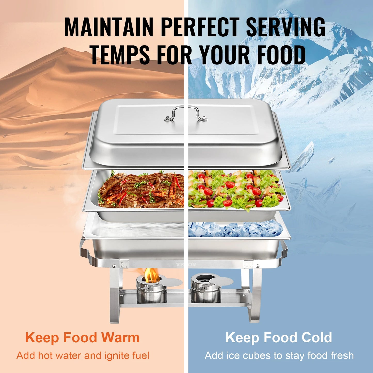 2/4/6 Packs 8QT Rectangle Chafing Dish w/ Warmers