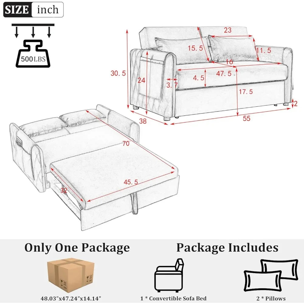 Adjustable Pull Out Convertible Sofa Bed-Velvet Sleeper