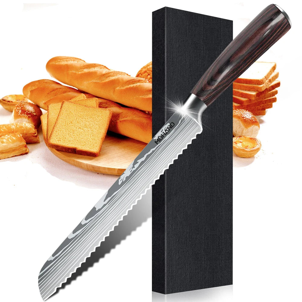 Laser Damascus Pattern Stainless Steel Knives Set