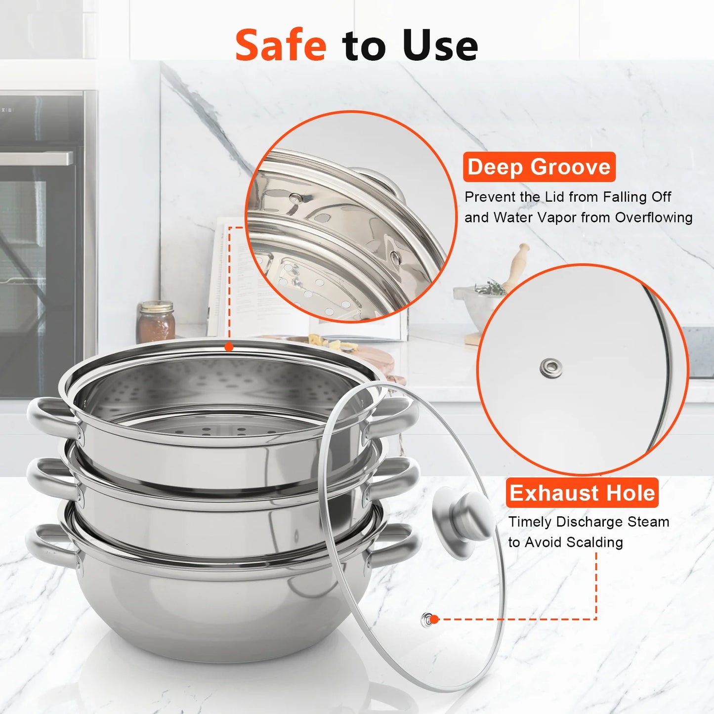 Stainless Steel Steam Cooker With Glass Lid