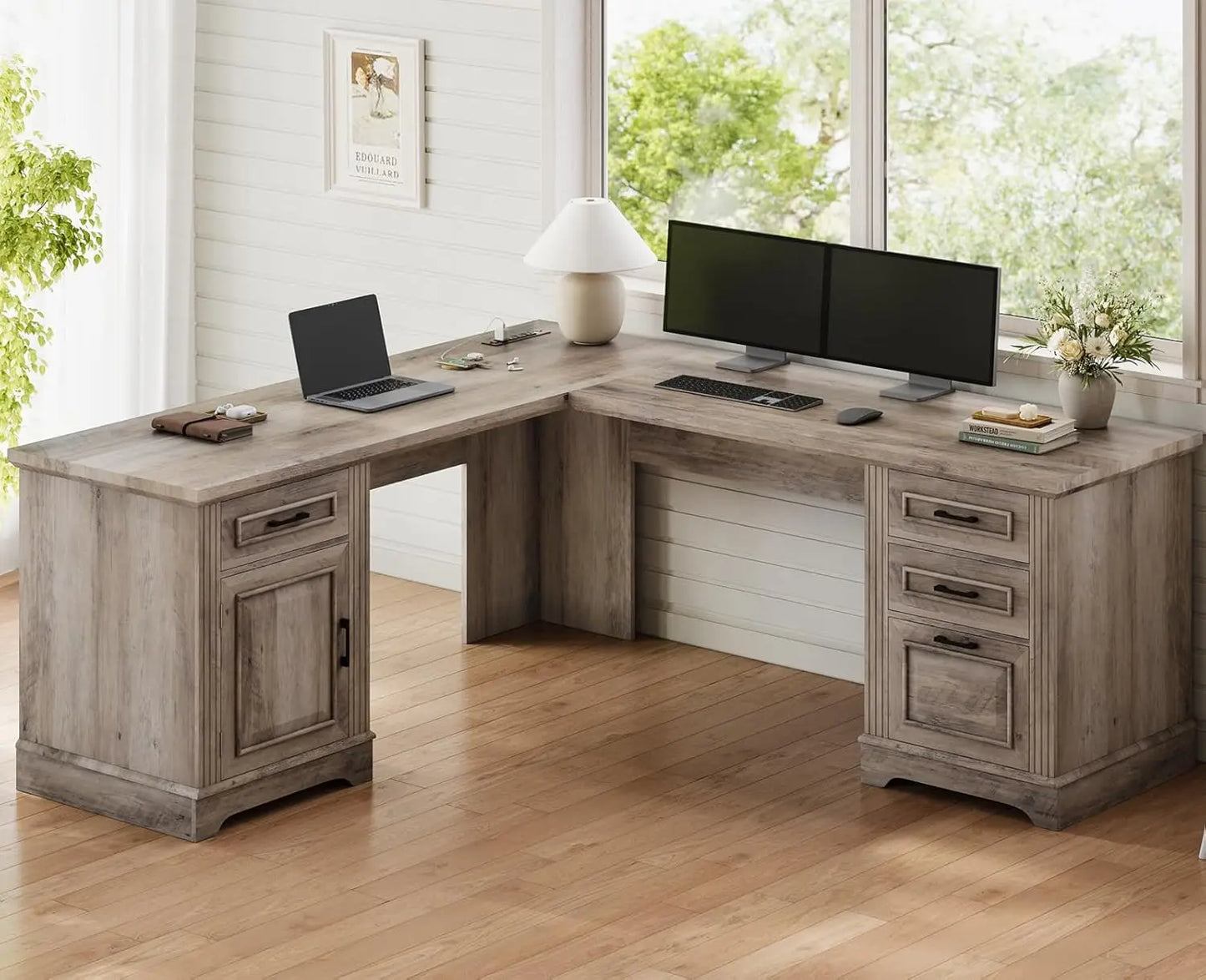 Farmhouse Computer Desk With Drawers