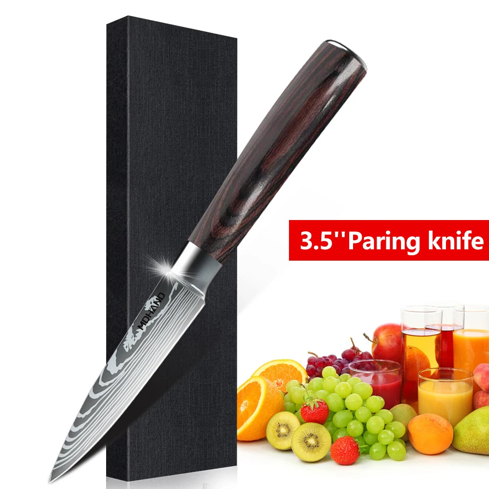 Laser Damascus Pattern Stainless Steel Knives Set