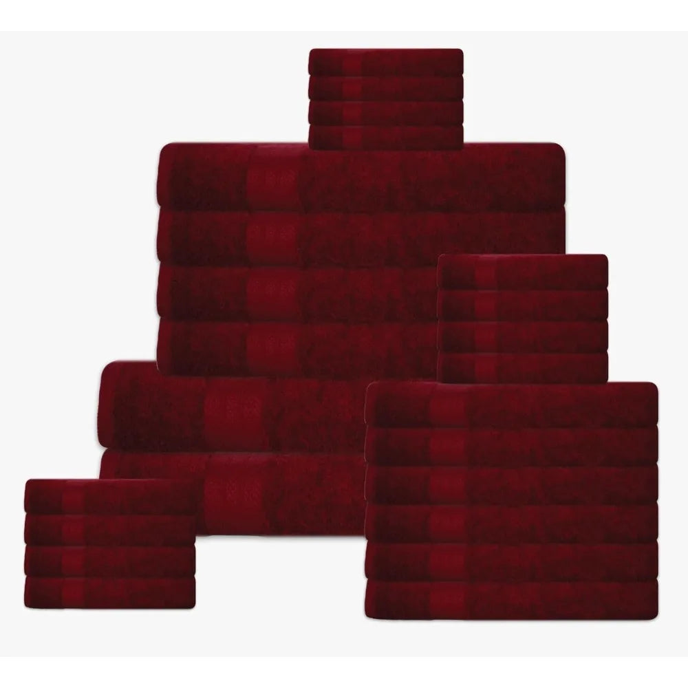 24 piece 100% towel set - includes 2 towels, 4 towels, 6 hand towels, 4 towels, and 8 towels - soft, absorbent, and durable