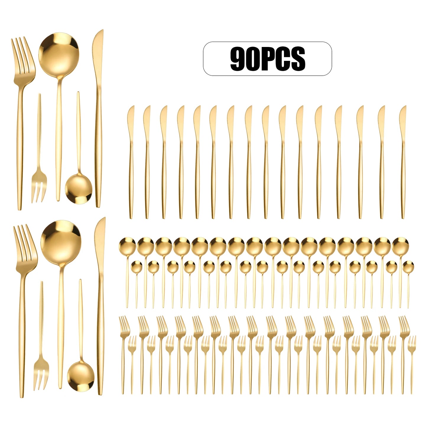 24Pcs/90Pcs Kitchen Flatware Set Stainless Steel Silverware