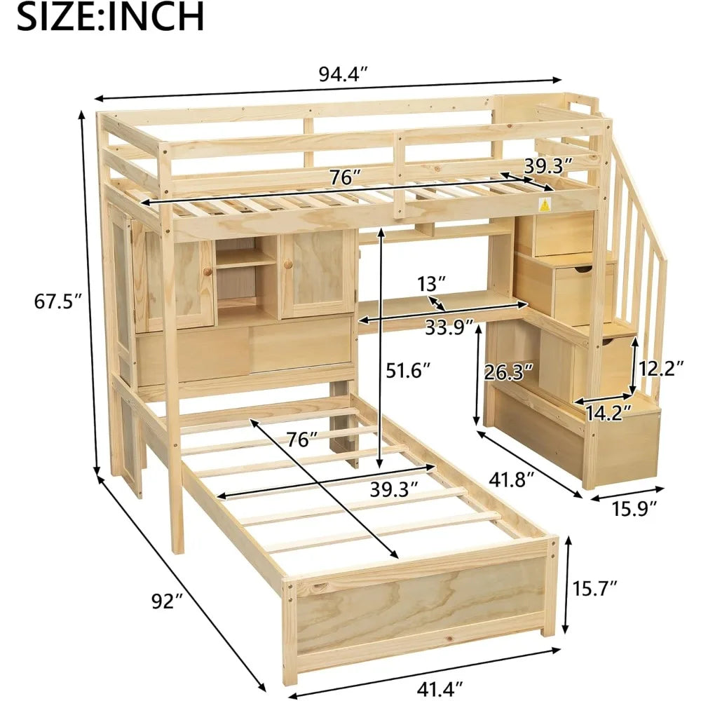 Twin Loft Bed With Shelves and Drawers
