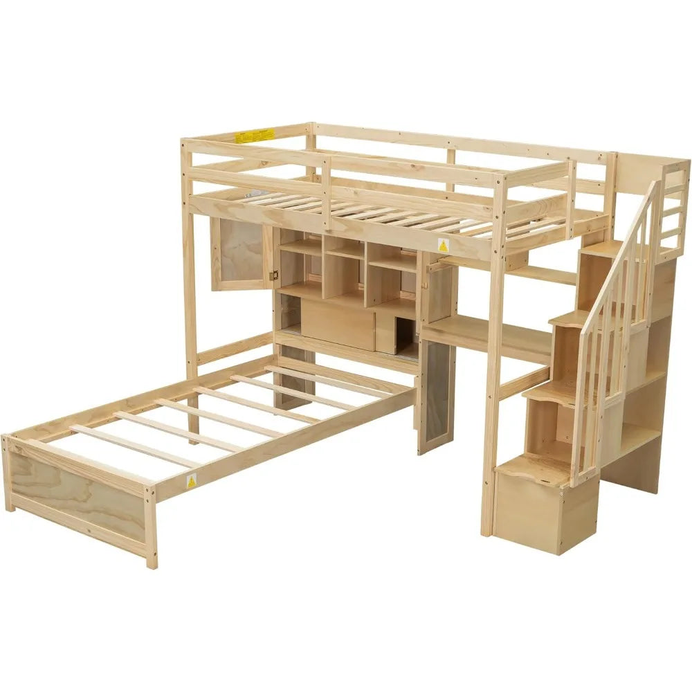 Twin Loft Bed With Shelves and Drawers