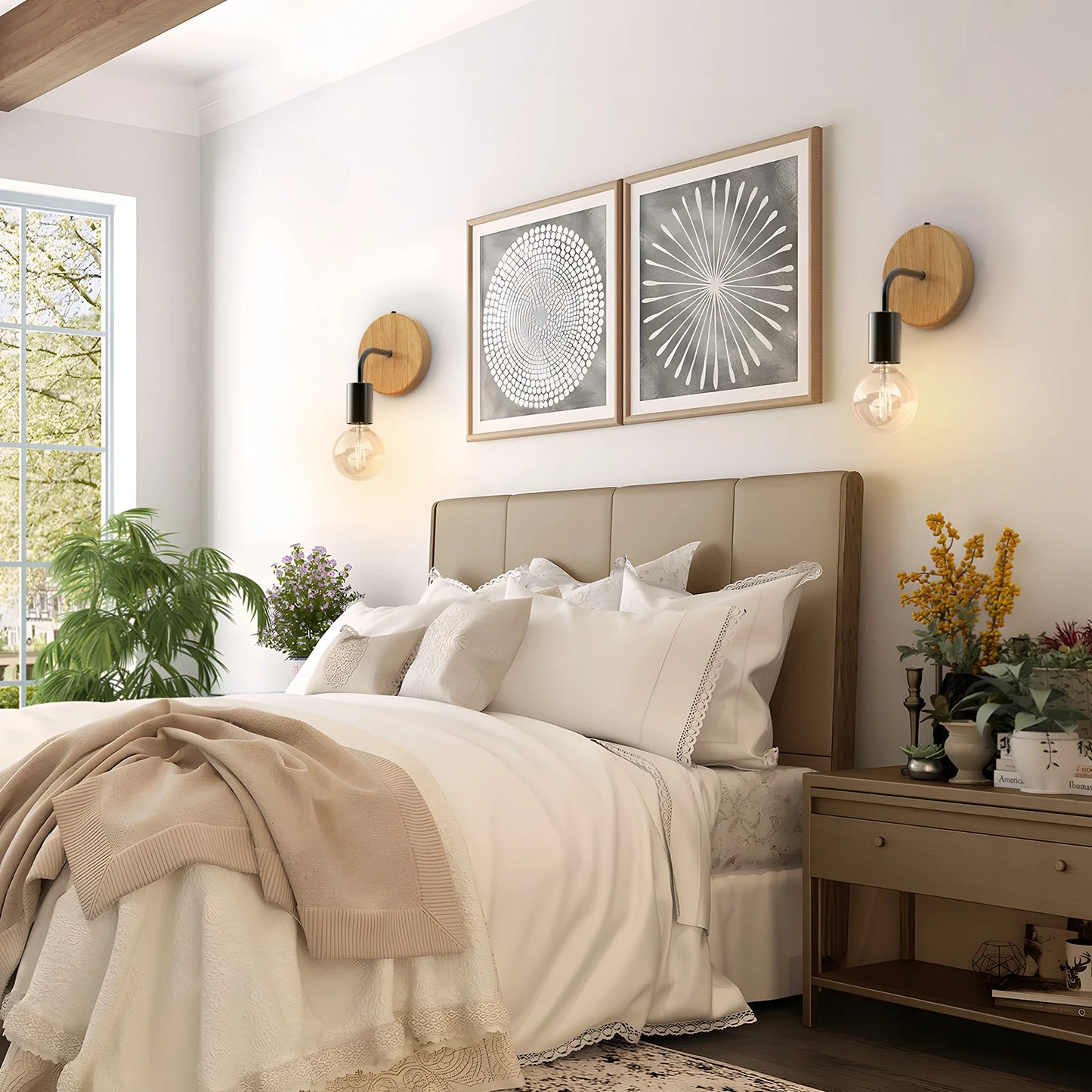 Cordless Battery Operated Wooden Wall Light Fixtures