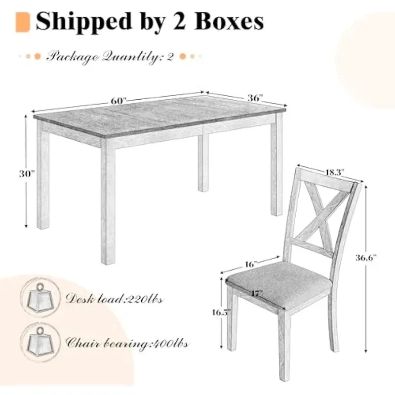 7-Piece Farmhouse Solid Wood Dining Table Set