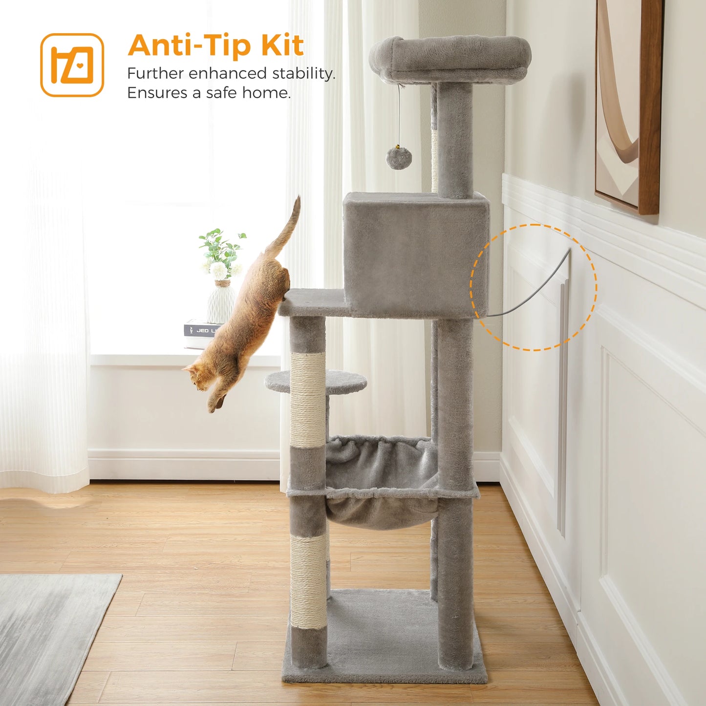 Cats Indoor Lounging Tower With Cozy Hammock