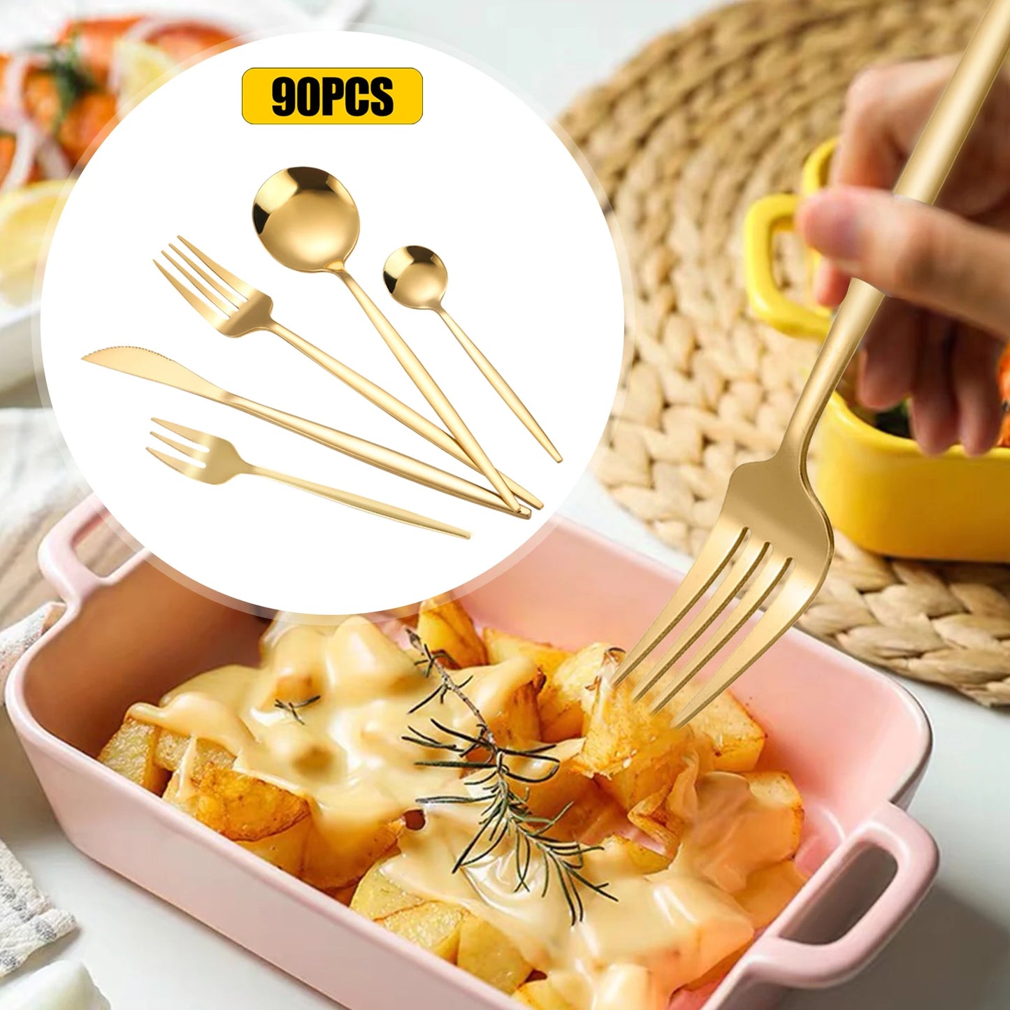 24Pcs/90Pcs Kitchen Flatware Set Stainless Steel Silverware